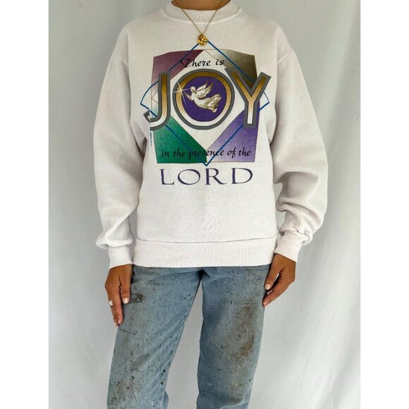 90s vintage joy of the lord christmas holiday religious graphic pullover sweater - Picture 2 of 9